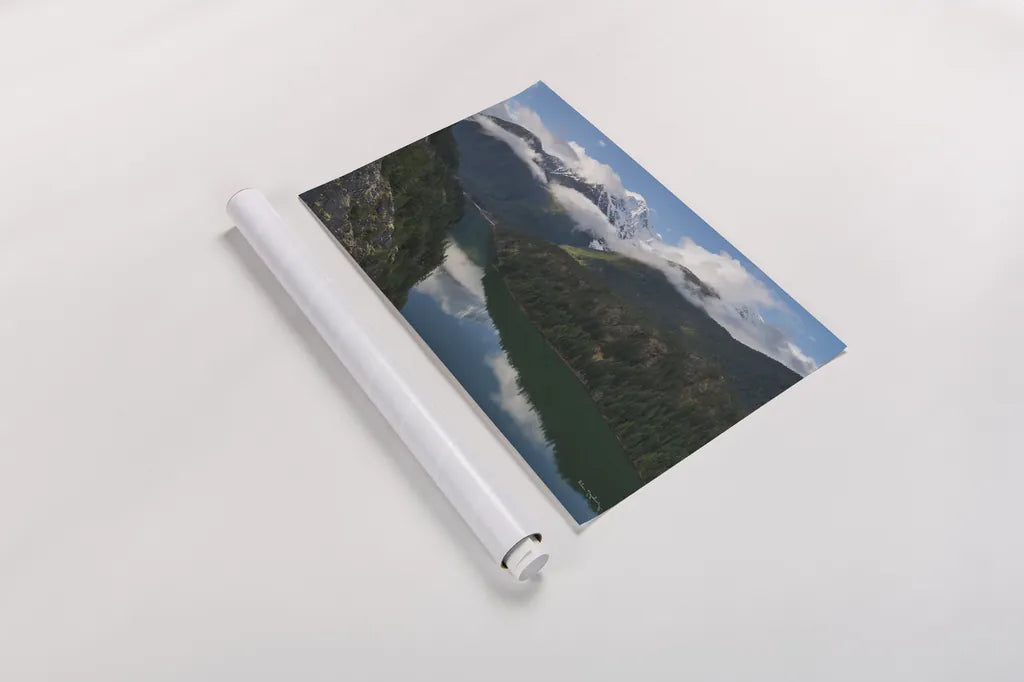 Diablo Lake and Colonial Peak by Alan Majchrowicz. shown as a rolled paper print. Available as archival giclee rolled canvas, fine art paper, or poster print. SKU 101145i.