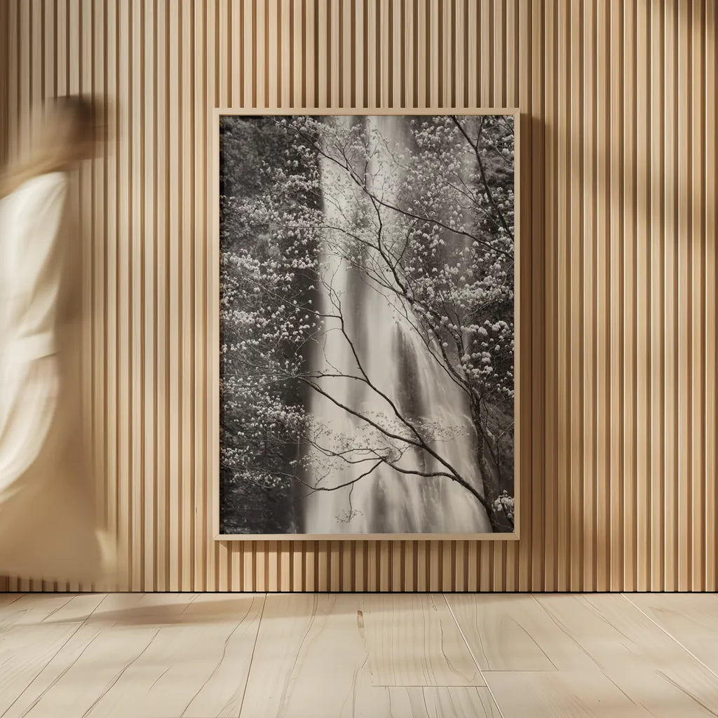 Double Falls I by Alan Majchrowicz. shown as over sized large wall art. Available as an archival giclee rolled canvas, fine art paper, or poster print. SKU 43961h.