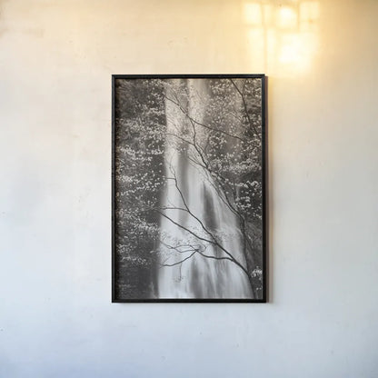 Double Falls I by Alan Majchrowicz. shown as a paper print in a black flame. Available as a archival giclee rolled canvas, fine art paper, or poster print. SKU 43961h.