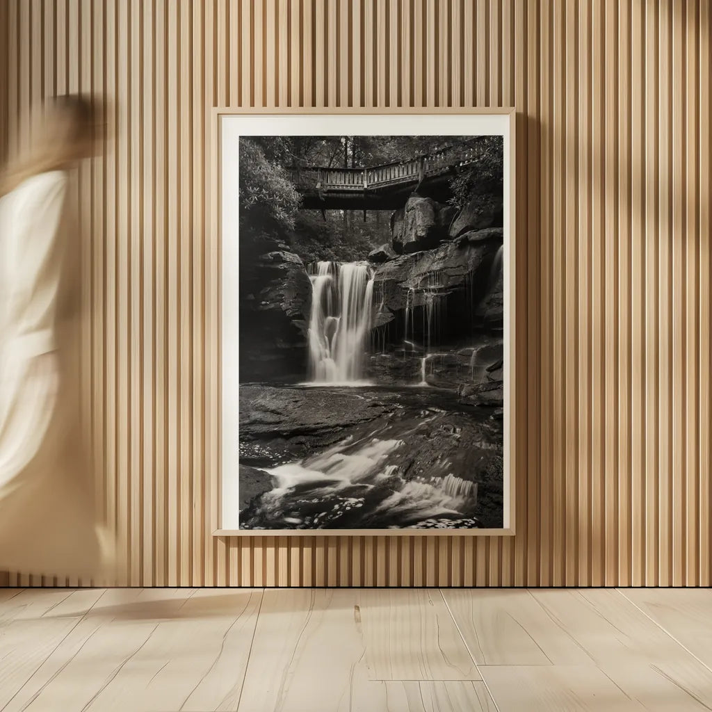 Elakala Falls West I BW by Alan Majchrowicz. shown as over sized large wall art. Available as an archival giclee rolled canvas, fine art paper, or poster print. SKU 50163h.