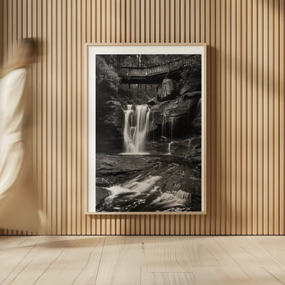 Elakala Falls West I BW by Alan Majchrowicz. shown as over sized large wall art. Available as an archival giclee rolled canvas, fine art paper, or poster print. SKU 50163h.
