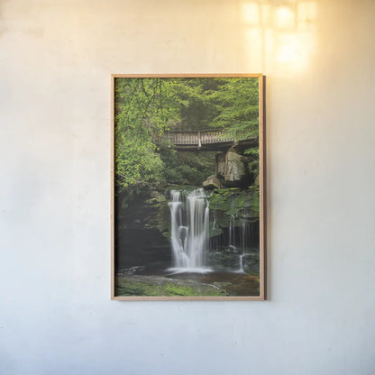 Elakala Falls West II by Alan Majchrowicz. shown as a paper print in a natural frame. Available as a archival giclee rolled canvas, fine art paper, or poster print. SKU 50162h.