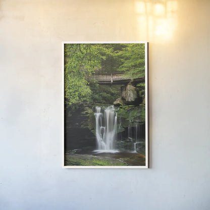 Elakala Falls West II by Alan Majchrowicz. shown as a paper print in a white frame. Available as a archival giclee rolled canvas, fine art paper, or poster print. SKU 50162h.