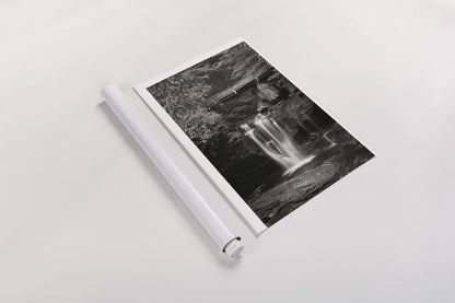 Elakala Falls West II BW by Alan Majchrowicz. shown as a rolled paper print. Available as archival giclee rolled canvas, fine art paper, or poster print. SKU 50164h.