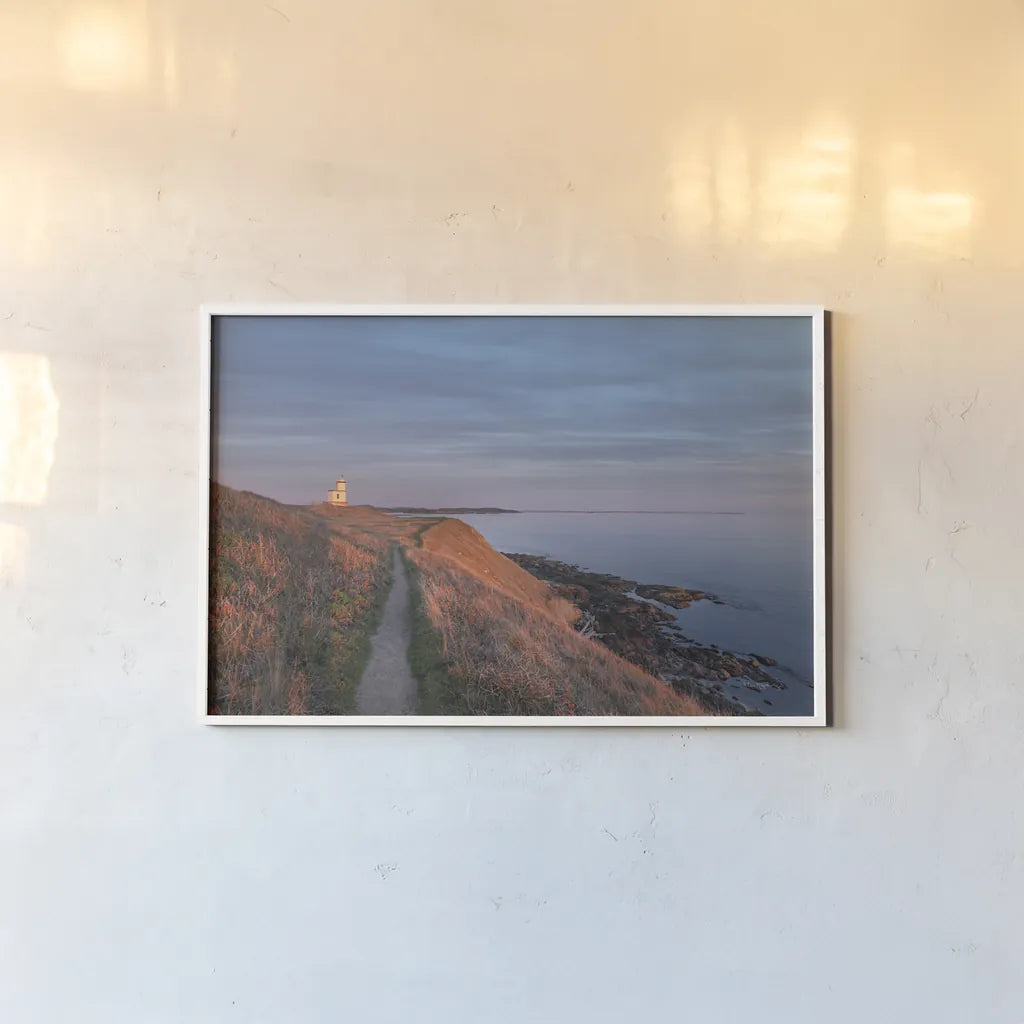 Evening Light Over Cattle Point by Alan Majchrowicz. shown as a paper print in a white frame. Available as a archival giclee rolled canvas, fine art paper, or poster print. SKU 86300i.