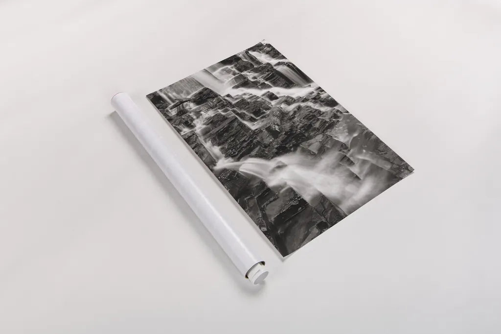 Falls on McDonald Creek by Alan Majchrowicz. shown as a rolled paper print. Available as archival giclee rolled canvas, fine art paper, or poster print. SKU 43795h.