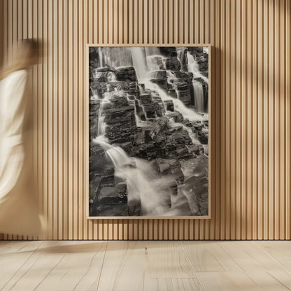 Falls on McDonald Creek by Alan Majchrowicz. shown as over sized large wall art. Available as an archival giclee rolled canvas, fine art paper, or poster print. SKU 43795h.