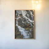 Falls on McDonald Creek color by Alan Majchrowicz. shown as a paper print in a natural frame. Available as a archival giclee rolled canvas, fine art paper, or poster print. SKU 48125h.