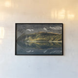Floe Lake by Alan Majchrowicz. shown as a paper print in a black flame. Available as a archival giclee rolled canvas, fine art paper, or poster print. SKU 28093i.