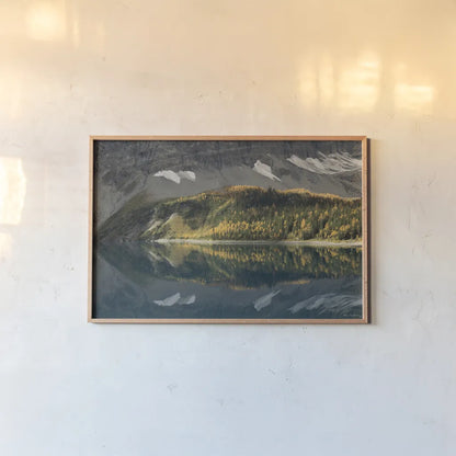 Floe Lake by Alan Majchrowicz. shown as a paper print in a natural frame. Available as a archival giclee rolled canvas, fine art paper, or poster print. SKU 28093i.
