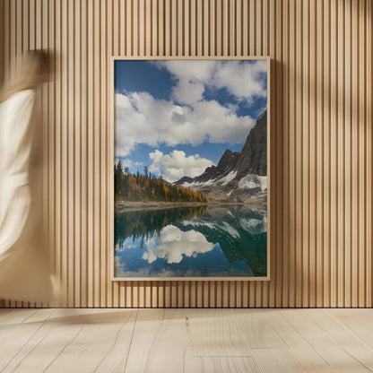 Floe Lake Reflection I by Alan Majchrowicz. shown as over sized large wall art. Available as an archival giclee rolled canvas, fine art paper, or poster print. SKU 28098h.