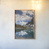 Floe Lake Reflection I by Alan Majchrowicz. shown as a paper print in a natural frame. Available as a archival giclee rolled canvas, fine art paper, or poster print. SKU 28098h.