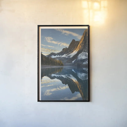 Floe Lake Reflection II by Alan Majchrowicz. shown as a paper print in a black flame. Available as a archival giclee rolled canvas, fine art paper, or poster print. SKU 28099h.