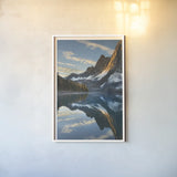 Floe Lake Reflection II by Alan Majchrowicz. shown as a paper print in a white frame. Available as a archival giclee rolled canvas, fine art paper, or poster print. SKU 28099h.