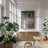 Fog and Forest II by Alan Majchrowicz. shown as a print in a natural wood frame in a dining room. Available as a archival giclee rolled canvas, fine art paper, or poster print. SKU 77235h.