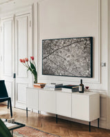 Foliage II by Alan Majchrowicz. shown as a framed stretched canvas in a living room above a console. Available as a archival giclee rolled canvas, fine art paper, or poster print. SKU 43769i.