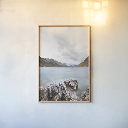 Glacier Lake by Alan Majchrowicz. shown as a paper print in a natural frame. Available as a archival giclee rolled canvas, fine art paper, or poster print. SKU 77220h.