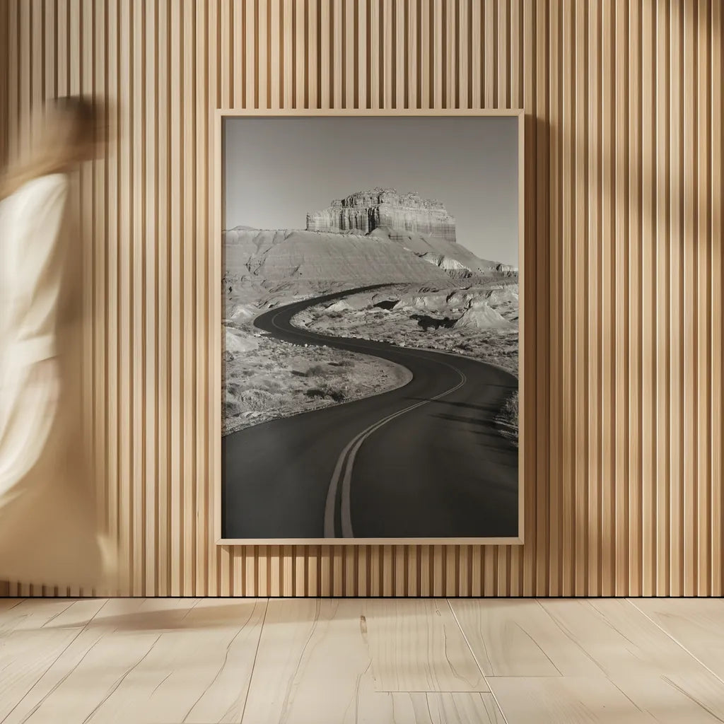 Goblin Valley State Park Rd BW by Alan Majchrowicz. shown as over sized large wall art. Available as an archival giclee rolled canvas, fine art paper, or poster print. SKU 81527h.