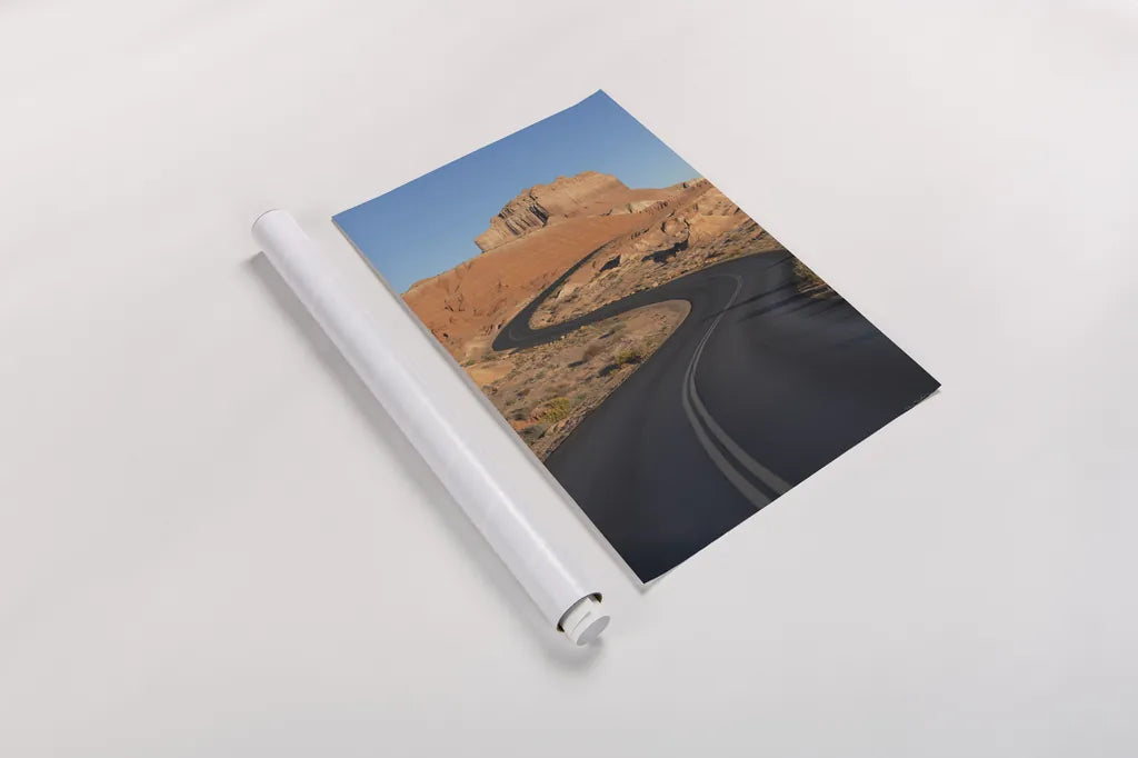 Goblin Valley State Park Road by Alan Majchrowicz. shown as a rolled paper print. Available as archival giclee rolled canvas, fine art paper, or poster print. SKU 81526h.