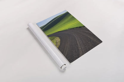Going Through Palouse Wheat Fields by Alan Majchrowicz. shown as a rolled paper print. Available as archival giclee rolled canvas, fine art paper, or poster print. SKU 62464h.