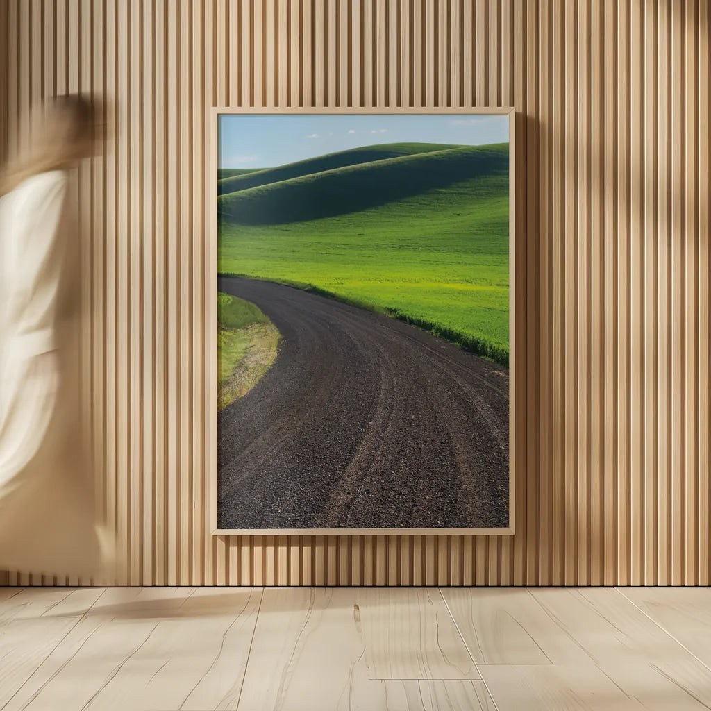 Going Through Palouse Wheat Fields by Alan Majchrowicz. shown as over sized large wall art. Available as an archival giclee rolled canvas, fine art paper, or poster print. SKU 62464h.
