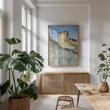 Grand Staircase I by Alan Majchrowicz. shown as a print in a natural wood frame in a dining room. Available as a archival giclee rolled canvas, fine art paper, or poster print. SKU 53585h.