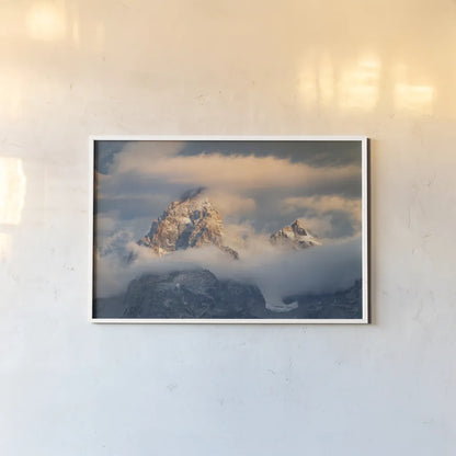Grand Teton Clouds Color by Alan Majchrowicz. shown as a paper print in a white frame. Available as a archival giclee rolled canvas, fine art paper, or poster print. SKU 78028i.