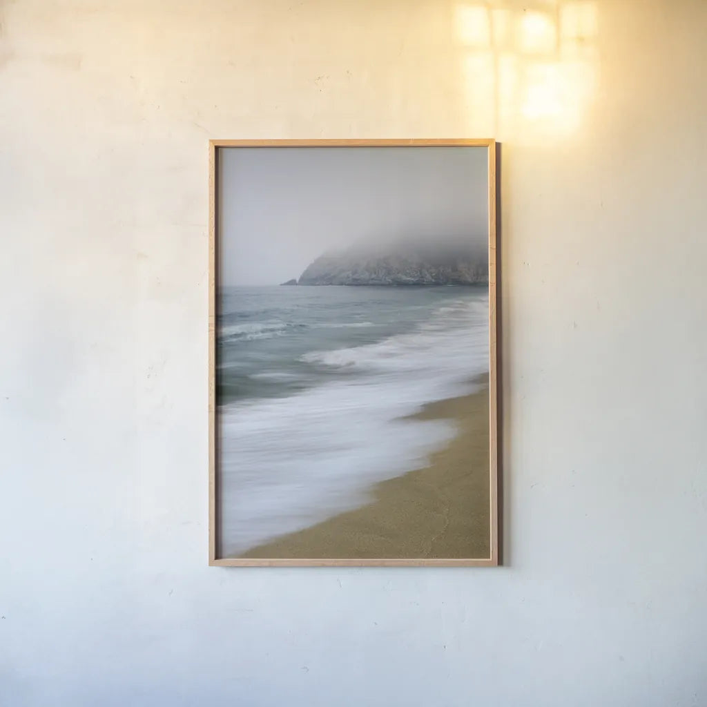 Gray Whale Cove by Alan Majchrowicz. shown as a paper print in a natural frame. Available as a archival giclee rolled canvas, fine art paper, or poster print. SKU 46107h.
