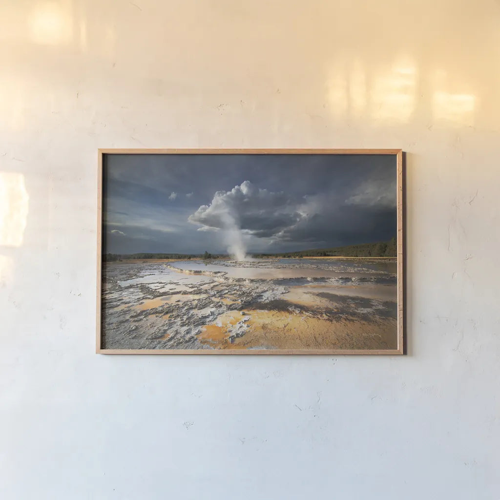 Great Fountain Geyser by Alan Majchrowicz. shown as a paper print in a natural frame. Available as a archival giclee rolled canvas, fine art paper, or poster print. SKU 80843i.