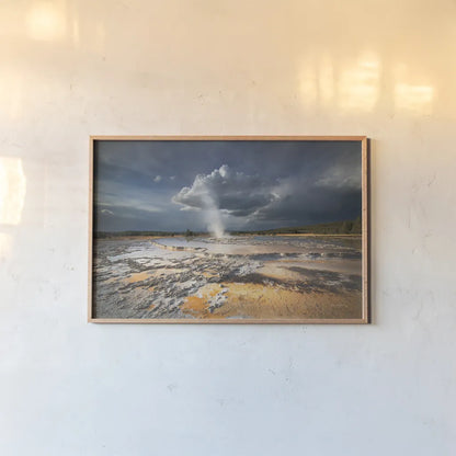 Great Fountain Geyser by Alan Majchrowicz. shown as a paper print in a natural frame. Available as a archival giclee rolled canvas, fine art paper, or poster print. SKU 80843i.
