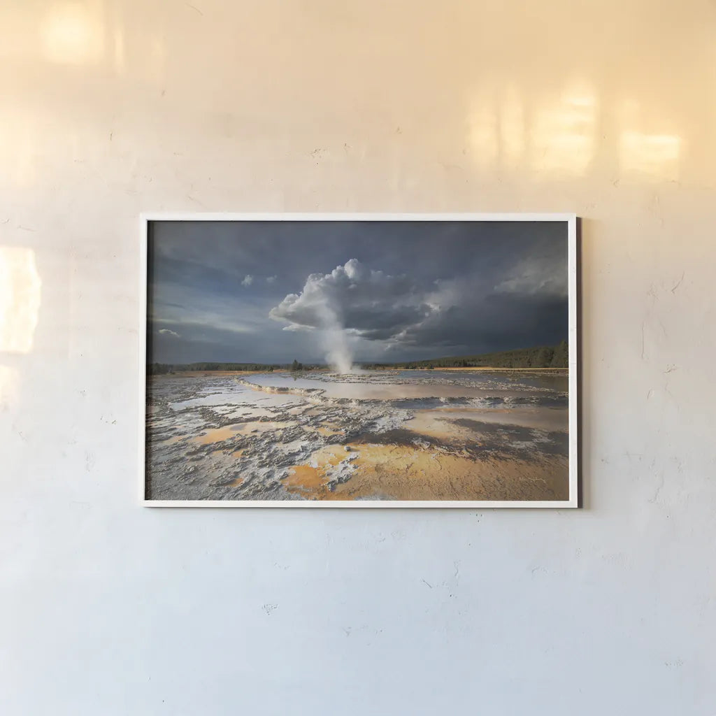 Great Fountain Geyser by Alan Majchrowicz. shown as a paper print in a white frame. Available as a archival giclee rolled canvas, fine art paper, or poster print. SKU 80843i.