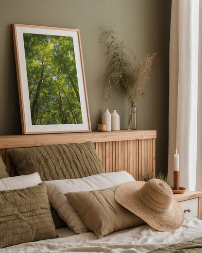Hardwood Forest Canopy II by Alan Majchrowicz. shown as a paper print in a natural frame. Available as a archival giclee rolled canvas, fine art paper, or poster print. SKU 52768h.