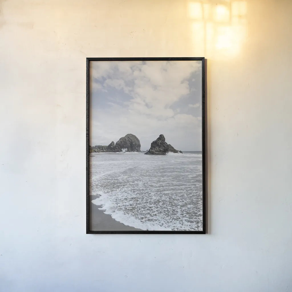 Harris Beach Oregon by Alan Majchrowicz. shown as a paper print in a black flame. Available as a archival giclee rolled canvas, fine art paper, or poster print. SKU 36196h.
