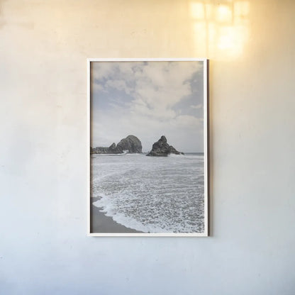 Harris Beach Oregon by Alan Majchrowicz. shown as a paper print in a white frame. Available as a archival giclee rolled canvas, fine art paper, or poster print. SKU 36196h.