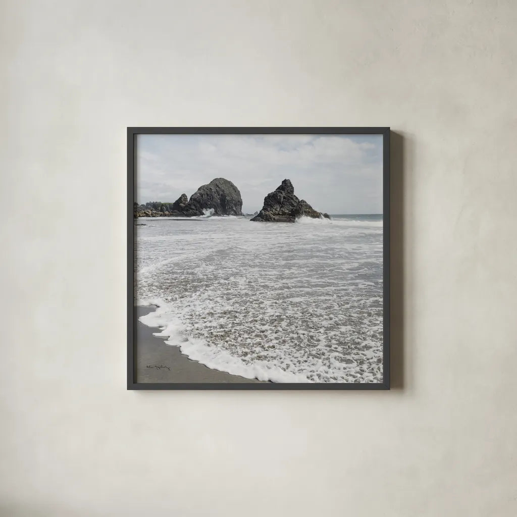 Harris Beach Oregon Crop by Alan Majchrowicz. Shown in a sleek black glass frame for a contemporary gallery look. Available as an archival giclee rolled canvas, fine art paper, or poster print. SKU 36196a.