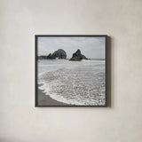 Harris Beach Oregon Crop by Alan Majchrowicz. Shown in a sleek black glass frame for a contemporary gallery look. Available as an archival giclee rolled canvas, fine art paper, or poster print. SKU 36196a.