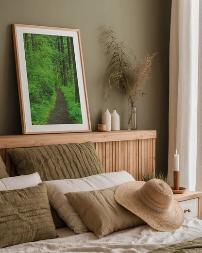 Hiking Trail in Columbia River Gorge II by Alan Majchrowicz. shown as a paper print in a natural frame. Available as a archival giclee rolled canvas, fine art paper, or poster print. SKU 62463h.