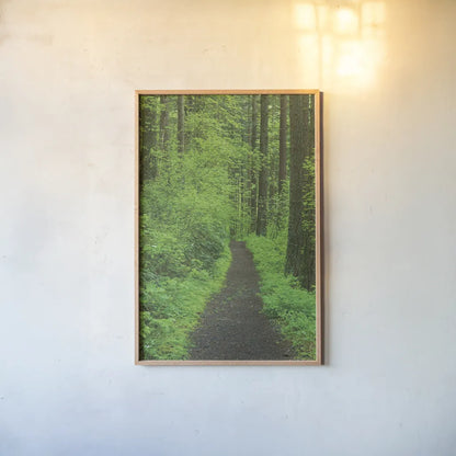 Hiking Trail in Columbia River Gorge II by Alan Majchrowicz. shown as a paper print in a natural frame. Available as a archival giclee rolled canvas, fine art paper, or poster print. SKU 62463h.