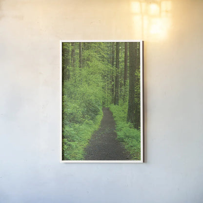 Hiking Trail in Columbia River Gorge II by Alan Majchrowicz. shown as a paper print in a white frame. Available as a archival giclee rolled canvas, fine art paper, or poster print. SKU 62463h.