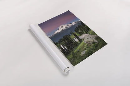 Image Lake Glacier Peak North Cascades by Alan Majchrowicz. shown as a rolled paper print. Available as archival giclee rolled canvas, fine art paper, or poster print. SKU 86349h.