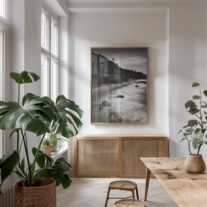 Indian Beach III by Alan Majchrowicz. shown as a print in a natural wood frame in a dining room. Available as a archival giclee rolled canvas, fine art paper, or poster print. SKU 43962h.