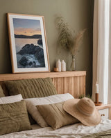 Jagged Rocks at Deception Pass by Alan Majchrowicz. shown as a paper print in a natural frame. Available as a archival giclee rolled canvas, fine art paper, or poster print. SKU 86302h.