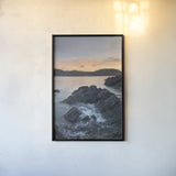 Jagged Rocks at Deception Pass by Alan Majchrowicz. shown as a paper print in a black flame. Available as a archival giclee rolled canvas, fine art paper, or poster print. SKU 86302h.