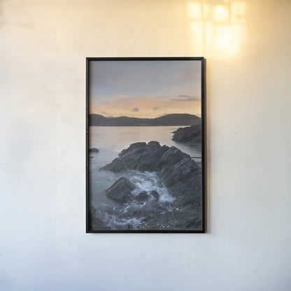 Jagged Rocks at Deception Pass by Alan Majchrowicz. shown as a paper print in a black flame. Available as a archival giclee rolled canvas, fine art paper, or poster print. SKU 86302h.