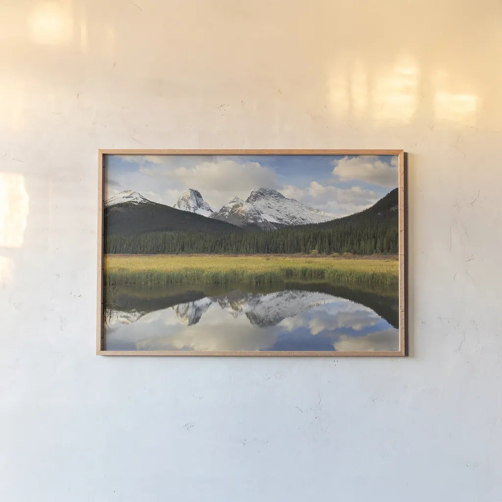 Kananaskis County by Alan Majchrowicz. shown as a paper print in a natural frame. Available as a archival giclee rolled canvas, fine art paper, or poster print. SKU 28089i.
