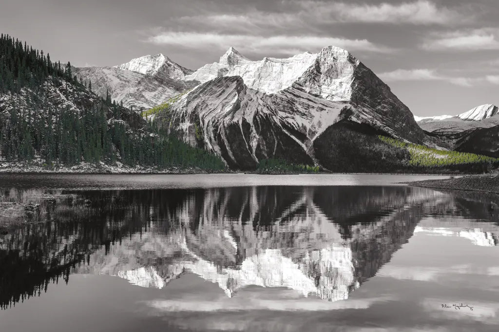 Kananaskis Lake Reflection BW with Color by Alan Majchrowicz. SKU 28185i. Archival Giclee Fine art print for wall decor.
