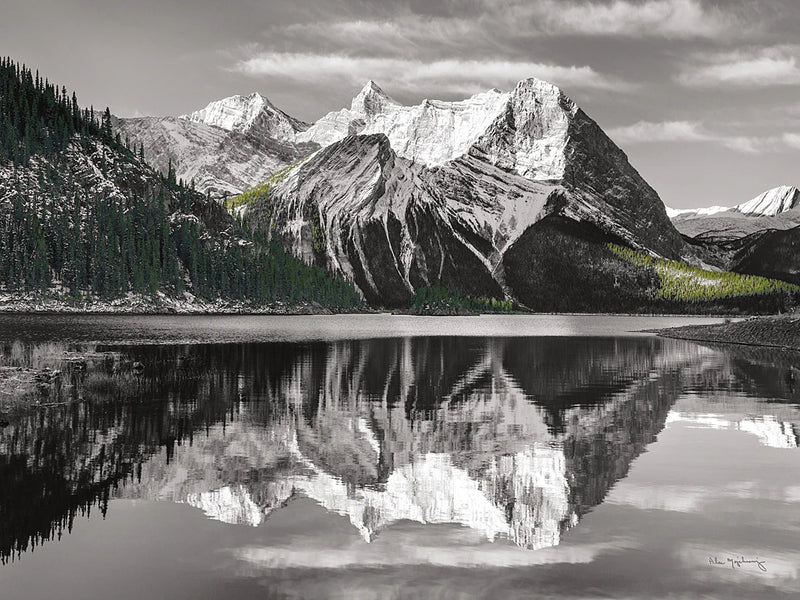 Kananaskis Lake Reflection BW with Color Crop by Alan Majchrowicz