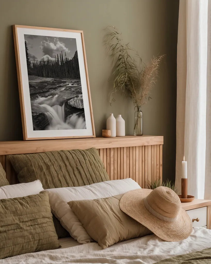 Kicking Horse River by Alan Majchrowicz. shown as a paper print in a natural frame. Available as a archival giclee rolled canvas, fine art paper, or poster print. SKU 89101h.