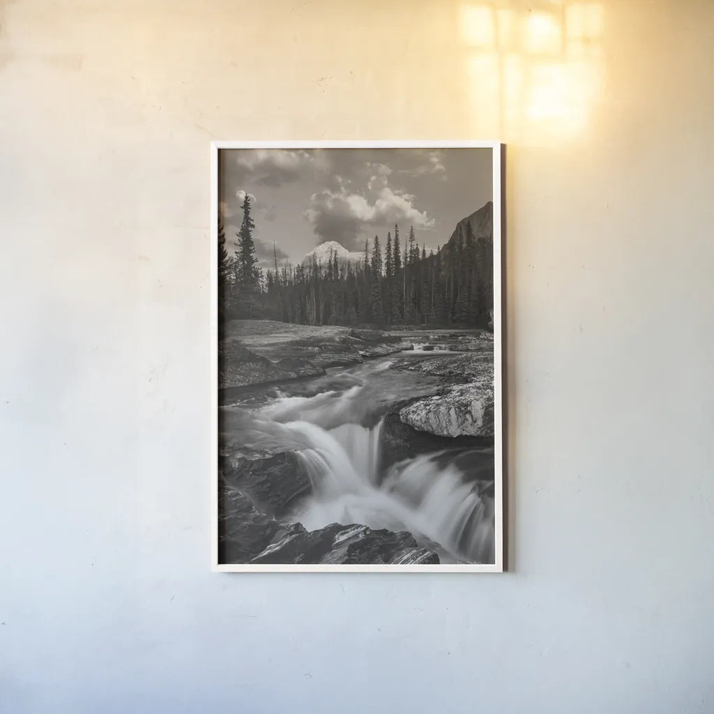 Kicking Horse River by Alan Majchrowicz. shown as a paper print in a white frame. Available as a archival giclee rolled canvas, fine art paper, or poster print. SKU 89101h.