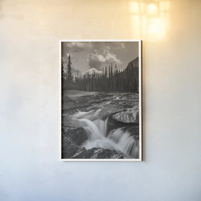 Kicking Horse River by Alan Majchrowicz. shown as a paper print in a white frame. Available as a archival giclee rolled canvas, fine art paper, or poster print. SKU 89101h.